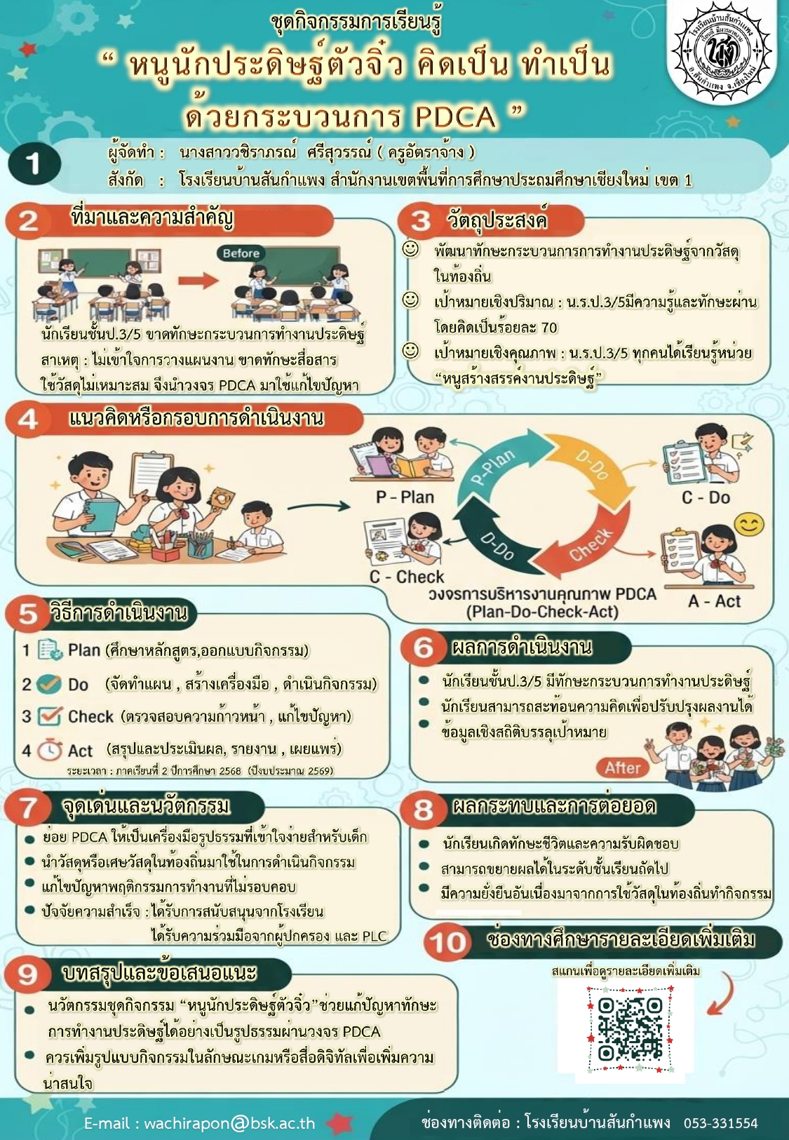ชุดกิจกรรมการเรียนรู้ "หนูนักประดิษฐ์ตัวจิ๋ว คิดเป็น ทำเป็นด้วยกระบวนการPDCA"