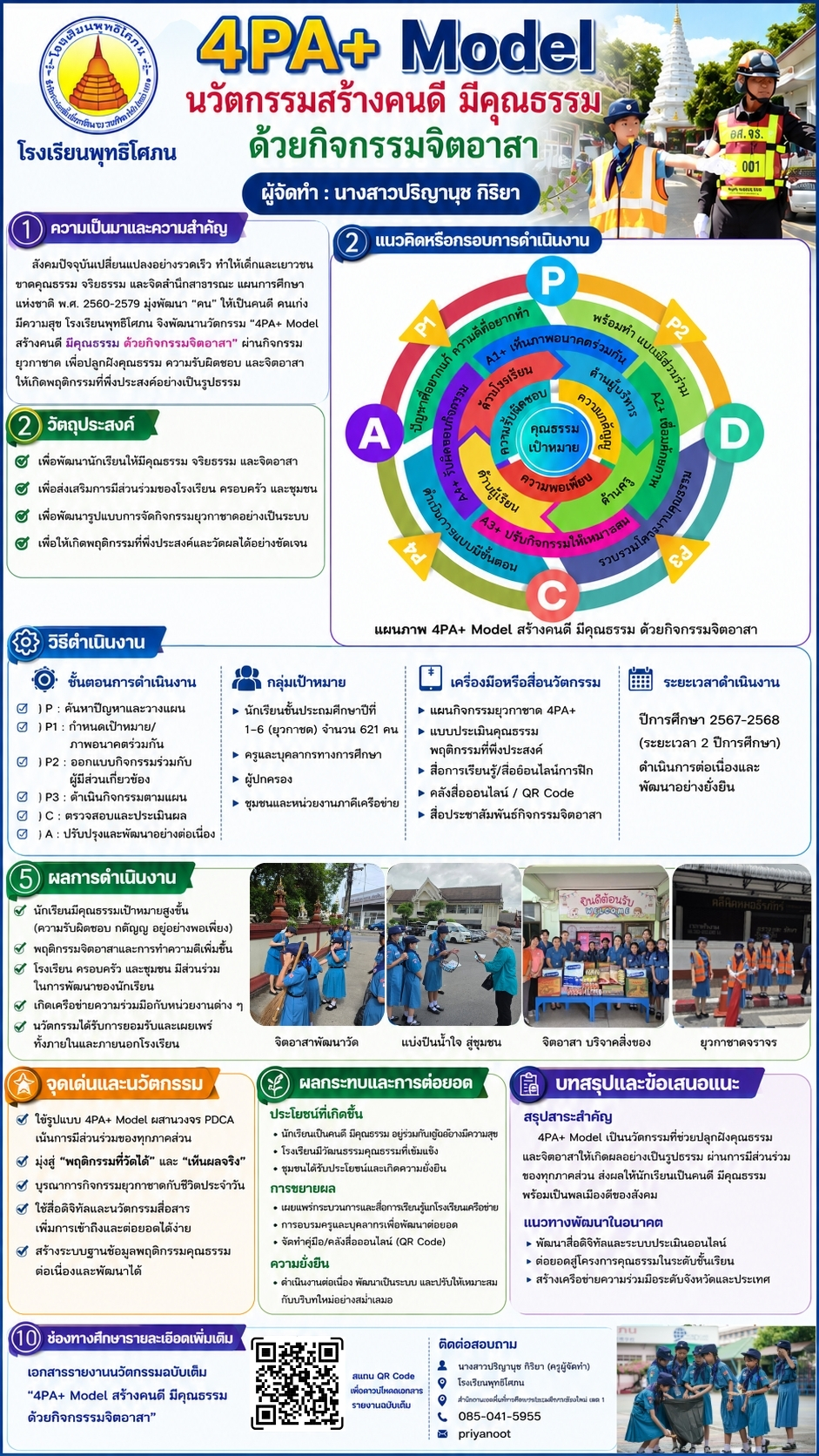 "4PA+ Model นวัตกรรมสร้างคนดี มีคุณธรรม ด้วยกิจกรรมจิตอาสา"